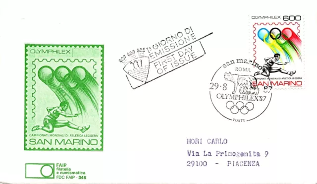 Storia Postale - FDC FAIP - Repubblica San Marino - 1987 - Campionati atletica