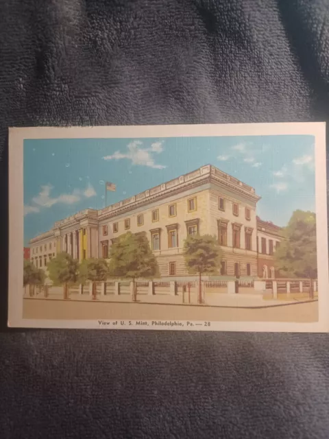 The US Mint Building Philadelphia PA Linen Colorcraft Postcard Unused Unposted