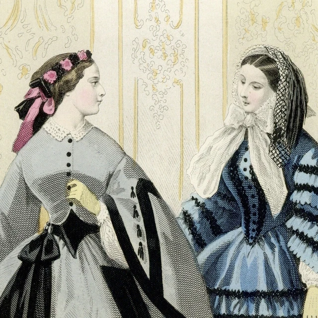 Les modes Parisiennes Robe Demoiselles Couture Gravure Aquarelle originale XIXe