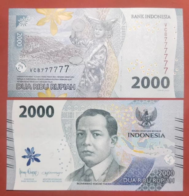 Indonesia Banknote 2000 2.000 Rupiah 2022 Solid S/N 'VCB 777777'-(UNC)-P163