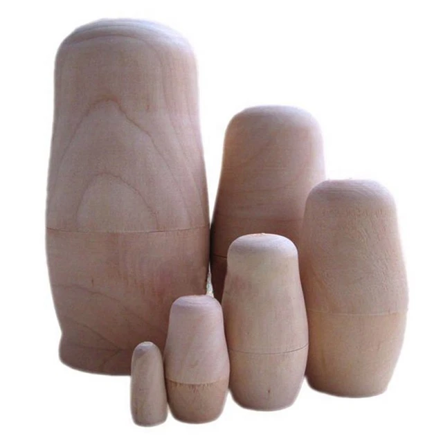 Muñeca rusa de anidación madera matrioshka en blanco sin pintar hágalo usted mismo artesanía (6 juegos) V9K4