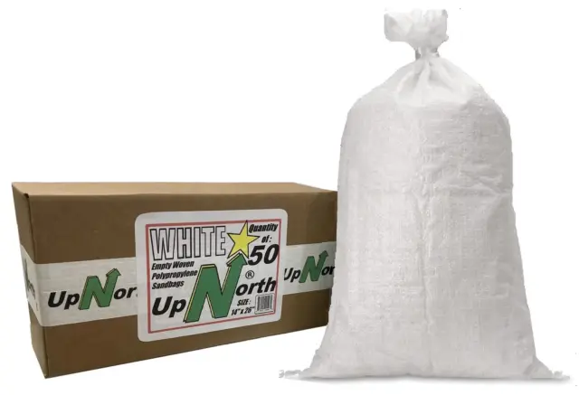UpNorth Sandbags - Box of 50 - Empty Woven Polypropylene Sand Bags w/Ties, w/UV