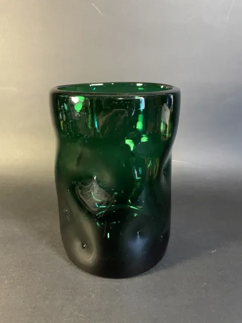 Blenko Dimpled Art Glass Vase Hand Blown Pinched Green MCM 1960s-scratch