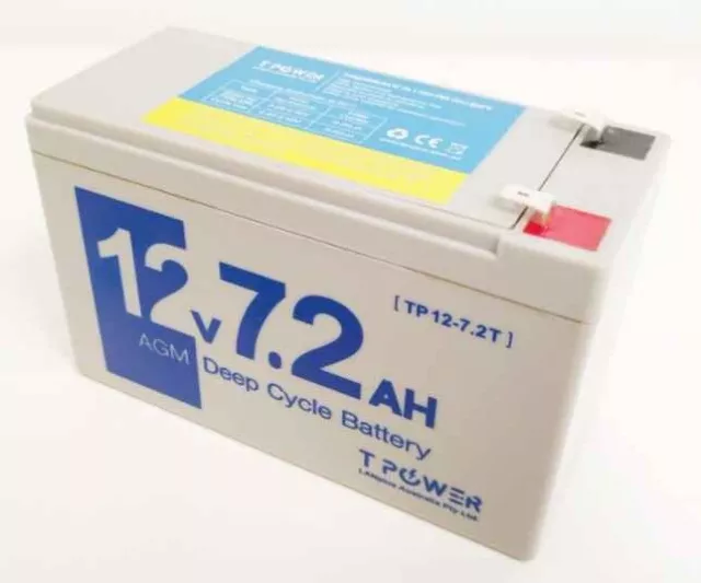 Tpower 12V 7.2Ah SLA AGM Battery for UPS Home Alarm Toy Car NBN Auto Gate