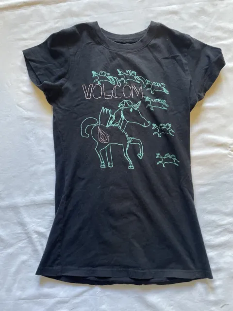 Volcom Unicorns Short Sleeve Graphic T Shirt Juniors Size Medium Black Tee
