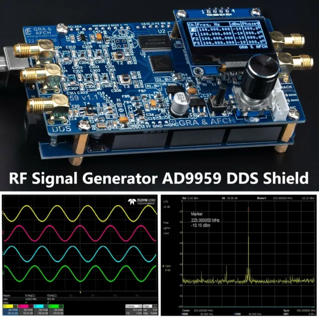 DDS AD9959 Shield RF Signal Generator 4 Ch Sync 225MHz @600MHz Core Clock TCXO