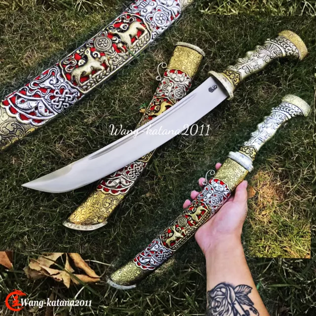 18''Tibetan Saber Short Knife Spring Steel Sharp KUNGFU Dao Sword Dagger Tanto