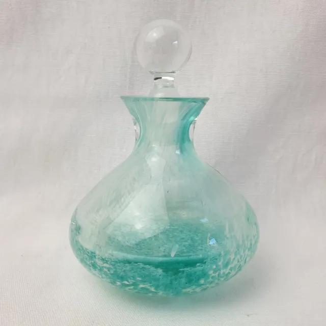 Stoppered Glass Perfume Bottle Distinctive Made In UK Vintage Aqua