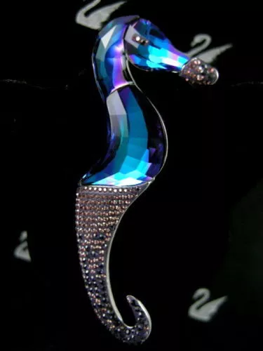 Signed Swarovski  Crystal Seahorse  Pin ~ Brooch Retired New In Box