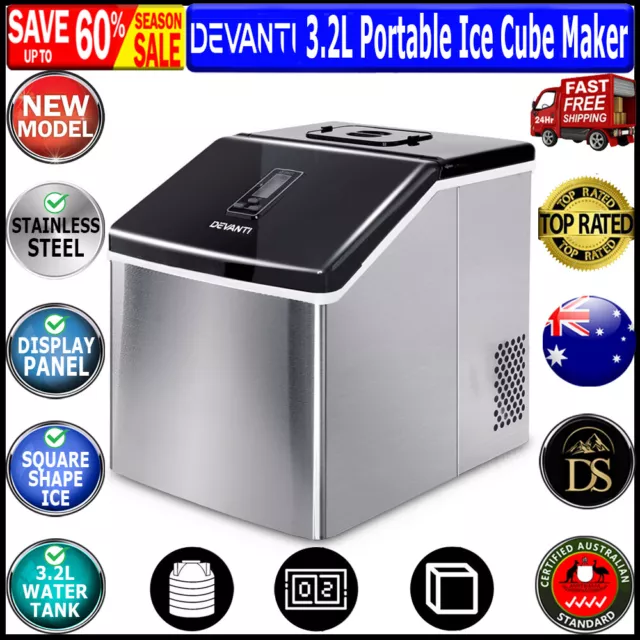 DEVANTi 3.2L Portable Ice Cube Maker Cold Commercial Machine Countertop Steel