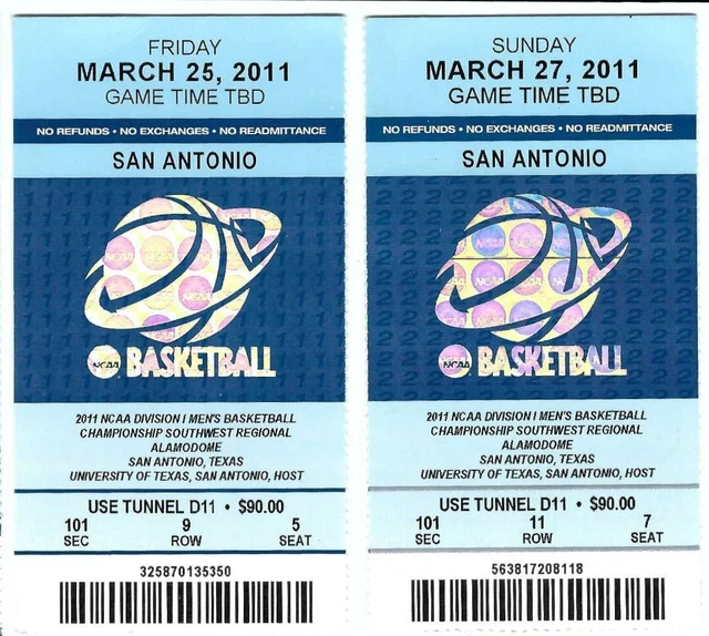 2011 NCAA SOUTHWEST REGIONAL Basketball Tickets KANSAS, VCU, FLORIDA ST