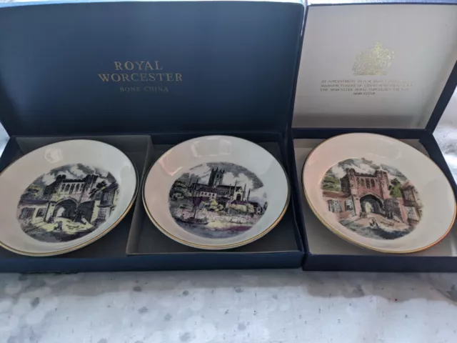 3 Royal Worcester Bone China Miniture Saucers