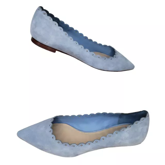 COACH SIZE 7 Jill Flats Blue Suede Scallop Edge Mini Stud Trim