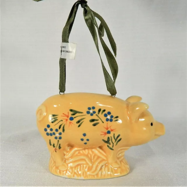 Ceramic Pig Ornament Figurine Hang or Stand Farmhouse Decor Farm Animal Yellow
