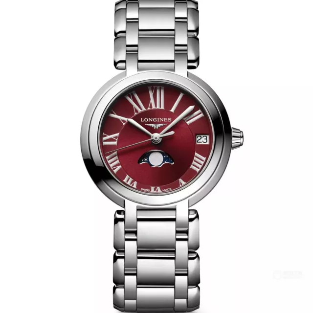 New Longines Primaluna Red Dial Moonphase Steel Braclet Women's Watch L81154926