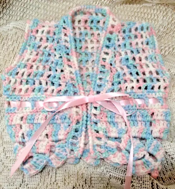 Handmade Crochet Baby sleeveless jacket made in Patons 4 ply baby yarn