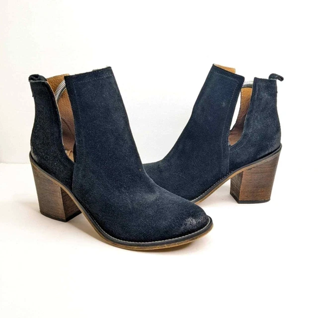 Steve Madden Scout Ankle Booties 10 Black Suede Cutout Boots Block Heel