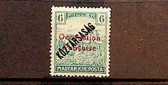 HUNGARY - FRENCH OCCUPATION Sc 1N29 LH SIGNED OF 1919-OVERPR ON 6f W/KOZTARSASAG