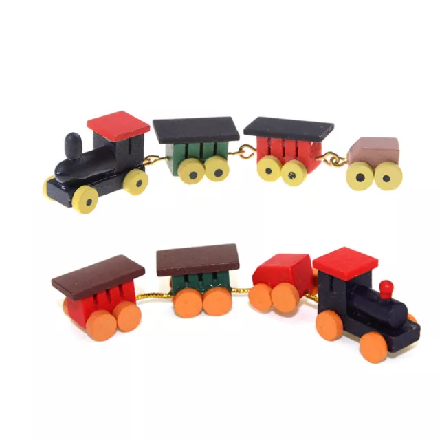 Cute 1/12 Dollhouse Miniature Painted Wooden Toy Train Set and Carriages *TM 2