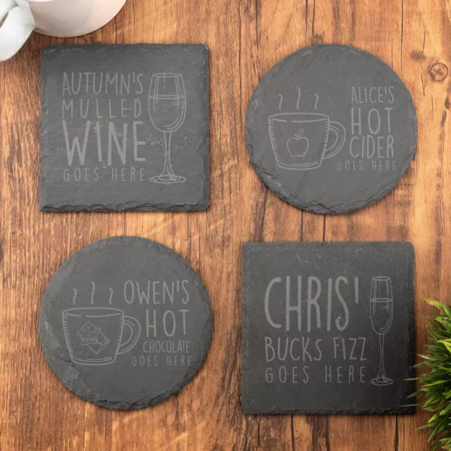 Personalised Slate Coaster Your Drink here, Laser Engraved Beer Gin Christmas 2