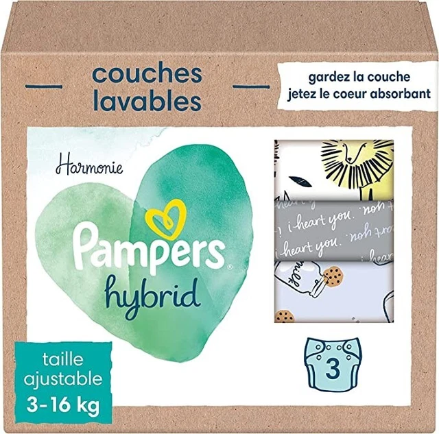 Lot de 3 Couches Lavables Pampers Harmonie Hybrid taille ajustable 3 à 16kg