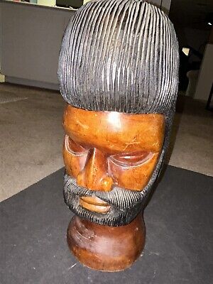 Vintage AFRICAN Tribal Folk Art Sculpture Wood Hand Carved 18” Statue Bust