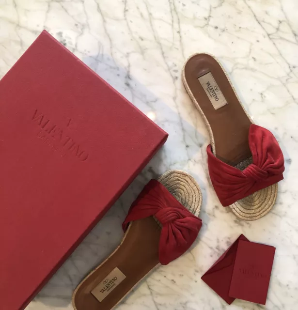 Authentic Valentino Garavani Red Bow Espadrille Slide Sandals Shoes size 36