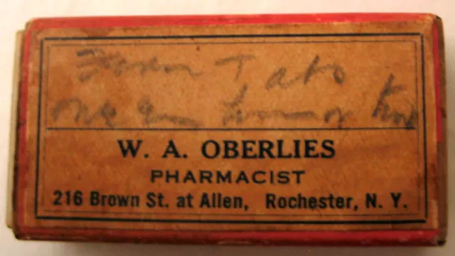 Antique Prescription Medicine Empty Box-W. A. Oberlies Pharmacist-Rochester, NY