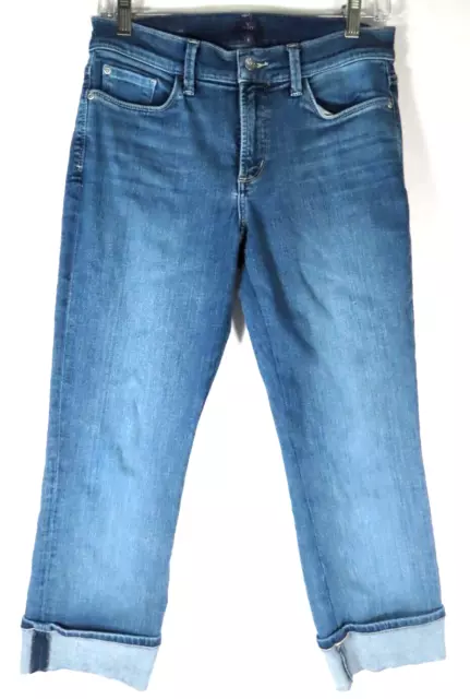 NYDJ Women's Dayla Wide Cuff Capri Denim Jeans Lift Tuck Medium Wash Size 4