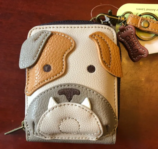 Chala Cute-Credit Card Holder Wallet Wristlet BULLDOG Dog Gray RFID gift
