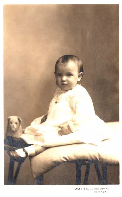 RPPC Cute Baby 13 months & Stuffed Dog, To Aunt Mary from her Niece, April 1916