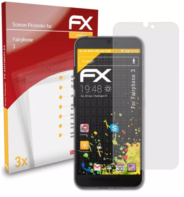 atFoliX 3x Lámina Protectora de Pantalla para Fairphone 3 mate y antigolpes