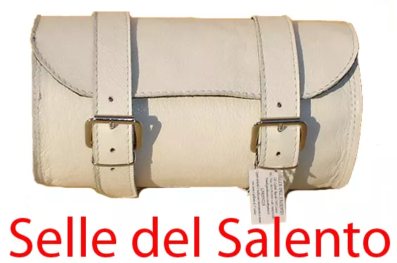 Borsa moto sottofaro a rotolo pelle Bianca Porta attrezzi chopper custom harley