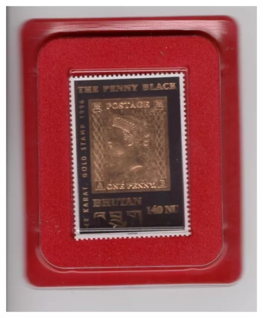 Francobollo da collezione del 1996. The Penny Black  in oro 22Kt. - STATO BHUTAN