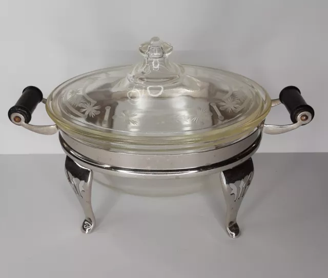Pyrex Oval Glass Casserole and Stainless Stand As Is (1.5qt