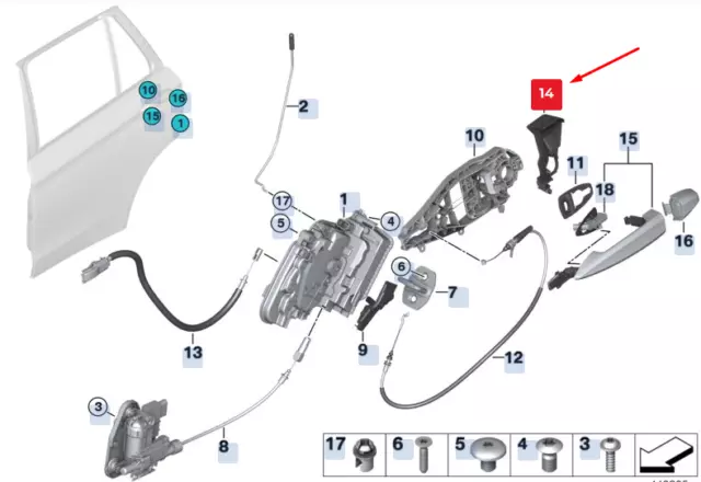 Neuf Bmw X5 F15 Adaptateur De Support De Poignée Droite Arrière 51227381874