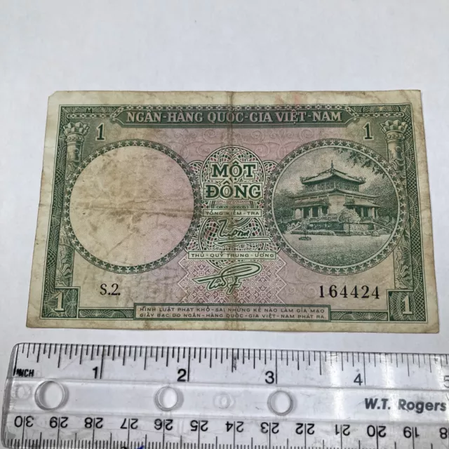 ND 1955 South Viet Nam bank note Mot Dong 164424 folded, dirty