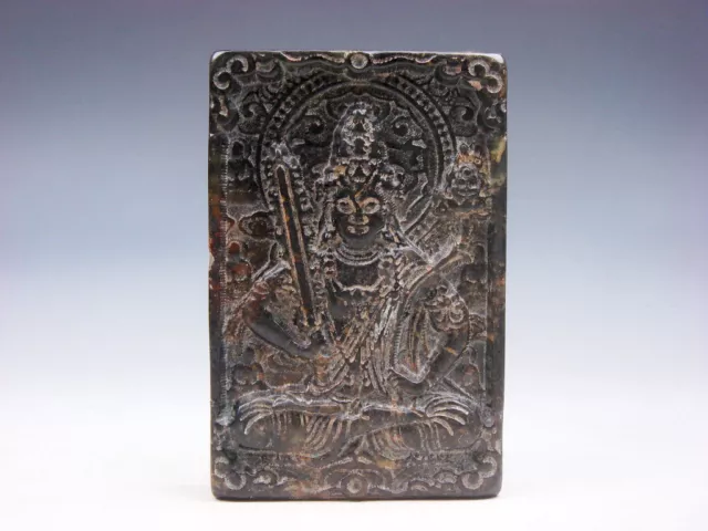 OLD NEPHRITE JADE Stone Carved LARGE Pendant Tibetan Guardian Buddha ...