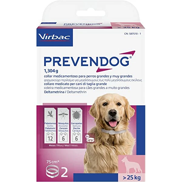 Prevendog 2 COLLARI antiparassitari per cani 0-25 kg (60cm) e oltre 25kg (75cm)