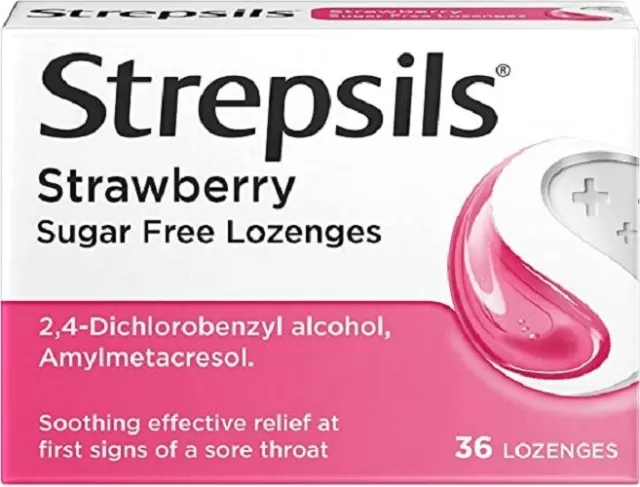 Strepsils Strawberry Sugar Free Lozenges 36