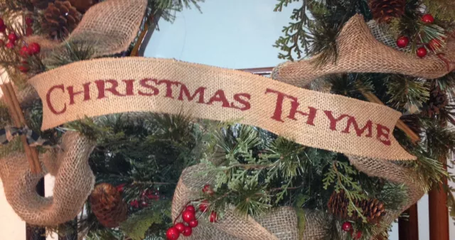 Primitive Christmas Thyme Burlap Ribbon Banner Ornament Garland Wreath Tree BR