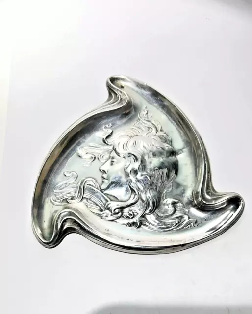 Unger Bros Antique Sterling Silver  Art Nouveau Repousse  PinTrinket Tray 5.25"