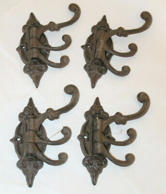 4 Ingenious CAST IRON Wall Coat Rack 3-Hooks Hanger Hat Jewelry Hook Victorian