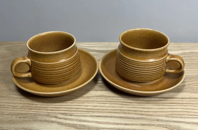 2 X Denby Langley Canterbury Ribbed Coffee/ Tea Cups & Saucers