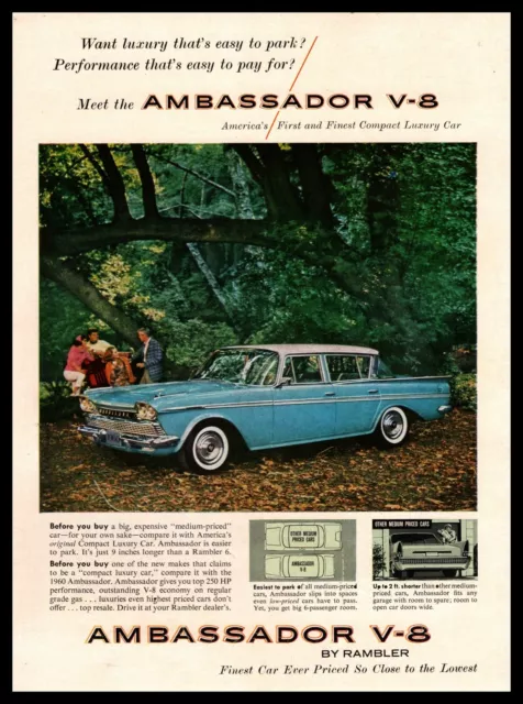 1960 AMC American Abassador By Rambler 287 OHV V-8 Engine 250HP Vintage Print Ad