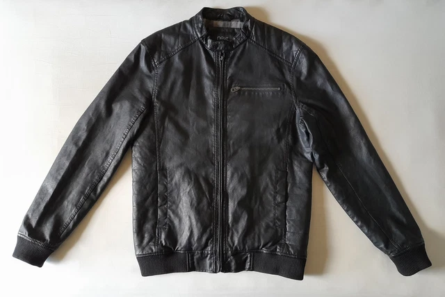 NEXT FAUX LEATHER CAFE RACER BIKER JACKET M Black Motorbike Bomber Zip Front