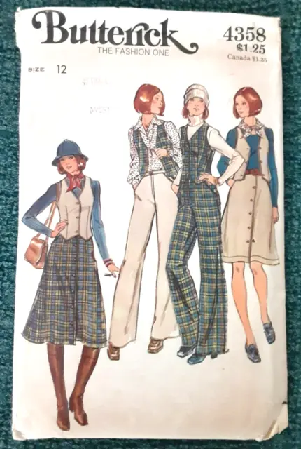 Vintage Butterick Sewing Project Pattern 4358 Misses' Vest Skirt & Pants UNCUT H
