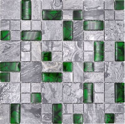 Mosaico de vidrio piedra natural gris verde botella espejo azulejos protección contra salpicaduras pared de cocina