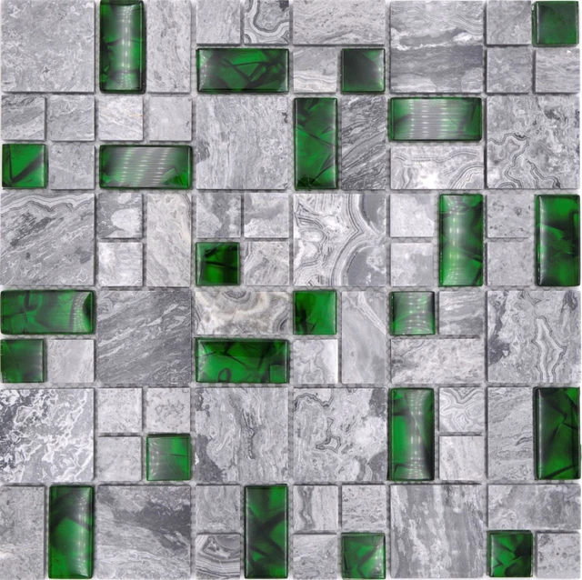 Pietra naturale mosaico di vetro grigio verde bottiglia specchio piastrelle paraspruzzi parete cucina