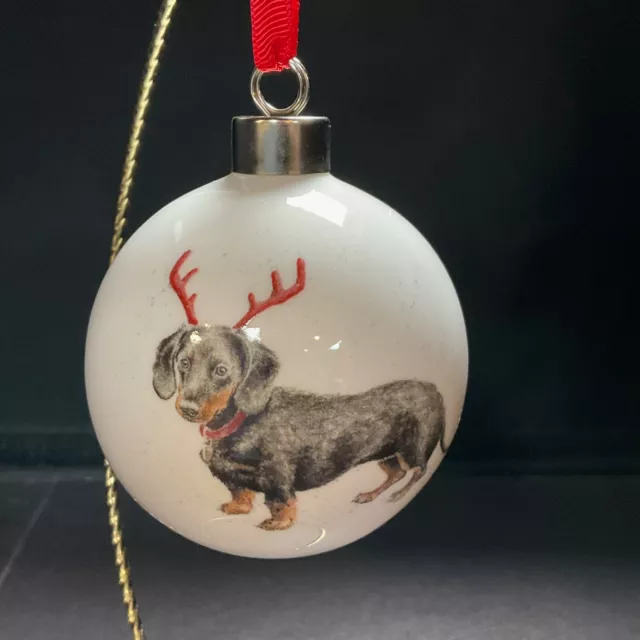 New Royal Worcester Dachshund Through the Snow Bauble Ornament #12019